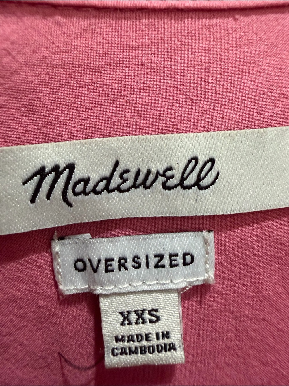 Madewell Pink Oversized Poplin Button Down Shirt Pocket Long Sleeve XXS XS - Picture 2 of 9